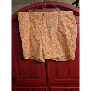 NWT Lane Bryant Size 28 Coral Tropical Floral Bermuda Shorts Flat Front Pockets